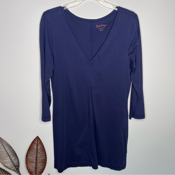 Lilly Pulitzer Eliza Dress Navy Blue Pima‎ Cotton A19 - Picture 2 of 8